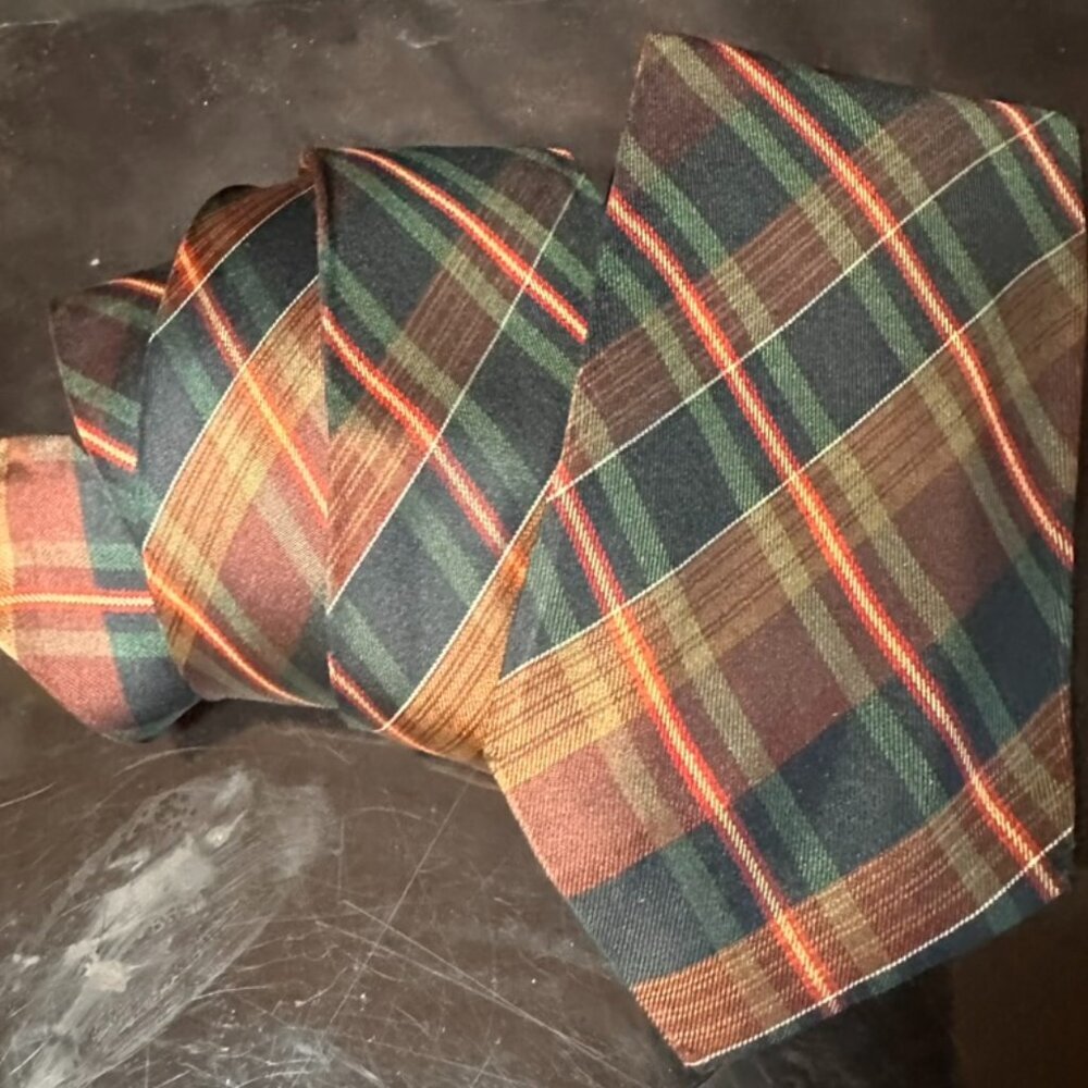Gianni Versace Original Vintage Plaid Tartan EUC Blue Green Brown Tartan Silk